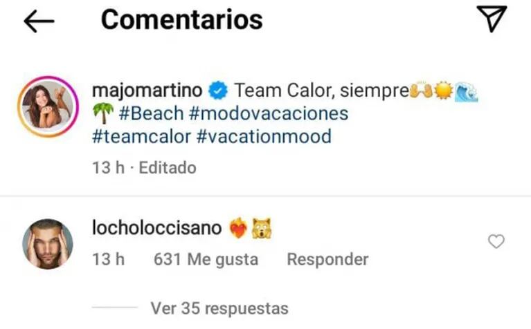 Pícara reacción de Locho Loccisano al ver las postales sensuales de Majo Martino en la playa
