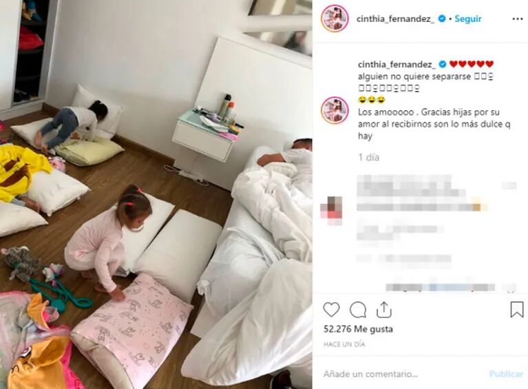 Cinthia Fernández publicó una foto hogareña de su novio con sus hijas... ¡y los haters salieron a criticarla!