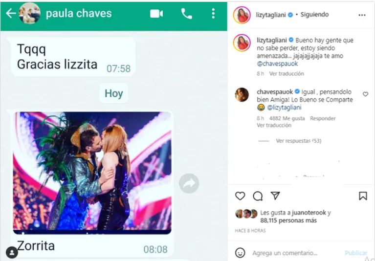 La reacción de Paula Cháves tras el beso de Lizy Tagliani con Pedro Alfonso: "Zorrita"