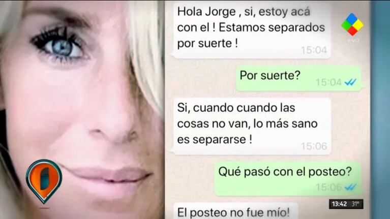 Jorge Rial mostró sus chats privados de WhatsApp con Luciano Castro y Sabrina Rojas sobre la separación