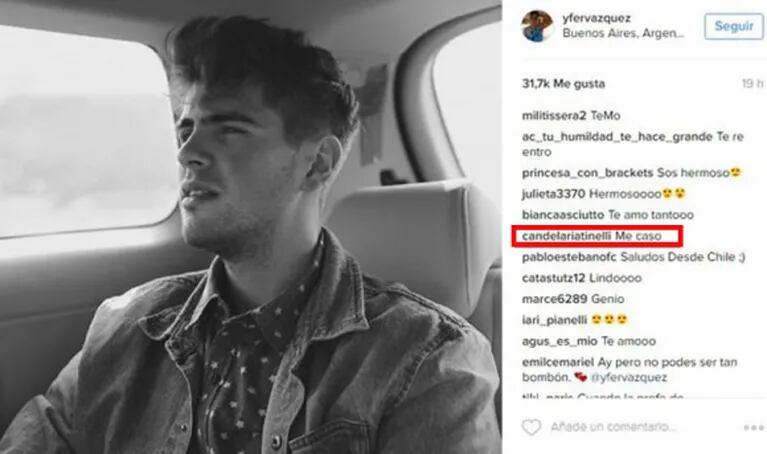 Candelaria Tinelli y su piropo en Instagram para Fer Vázquez de Rombai: "Me caso"