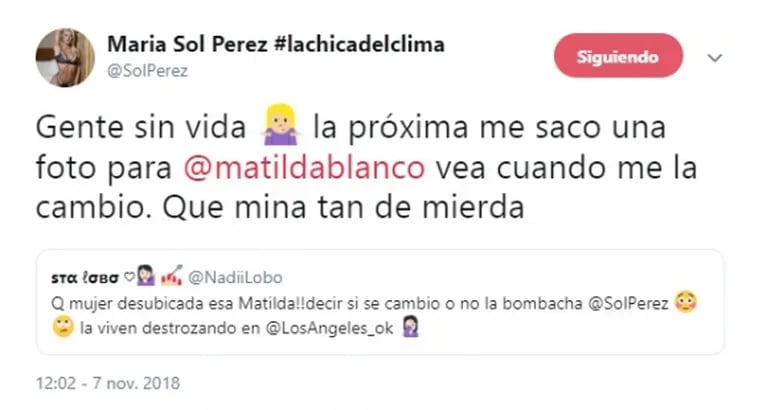 El comentario de Matilda Blanco que enfureció a Sol Pérez: "Probablemente no se cambió la bombacha"