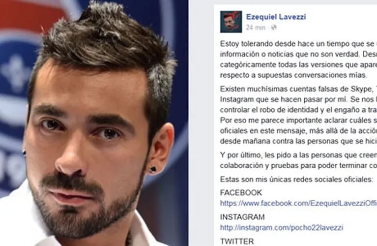 Pocho Lavezzi salió a desmentir rumores de conversaciones de chat. (Fotos: Web y Facebook)