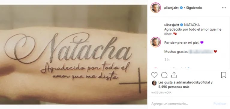 El tatuaje que Ulises Jaitt se hizo en honor a su hermana Natacha Jaitt: "Por siempre en mi piel"