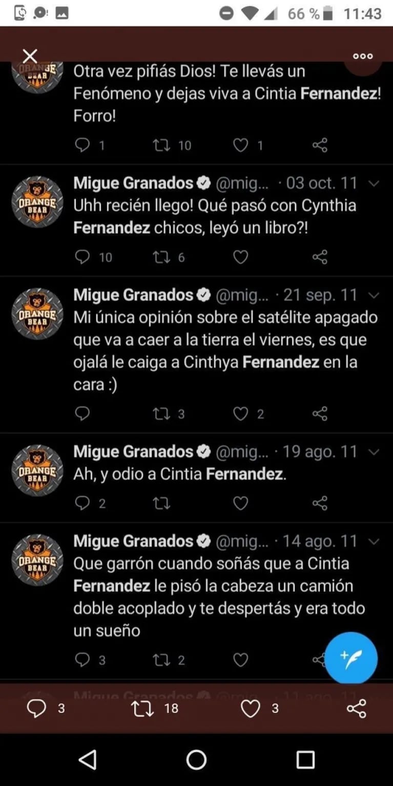 Cinthia Fernández, furiosa con Migue Granados por sus tweets contra ella: "¿No tenés huevos para pedir disculpas?"