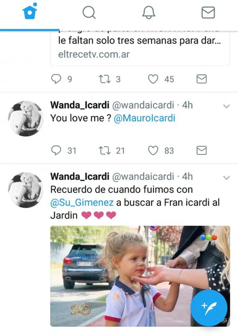 Wanda Nara le envió un romántico tweet a Icardi, pero él nunca se lo respondió ¡y lo terminó eliminando!: "¿Me amás, Mauro?"