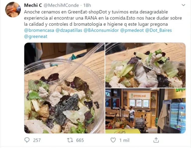 Viral: pidieron una ensalada en una reconocida cadena de comida saludable y descubrieron una rana en su plato