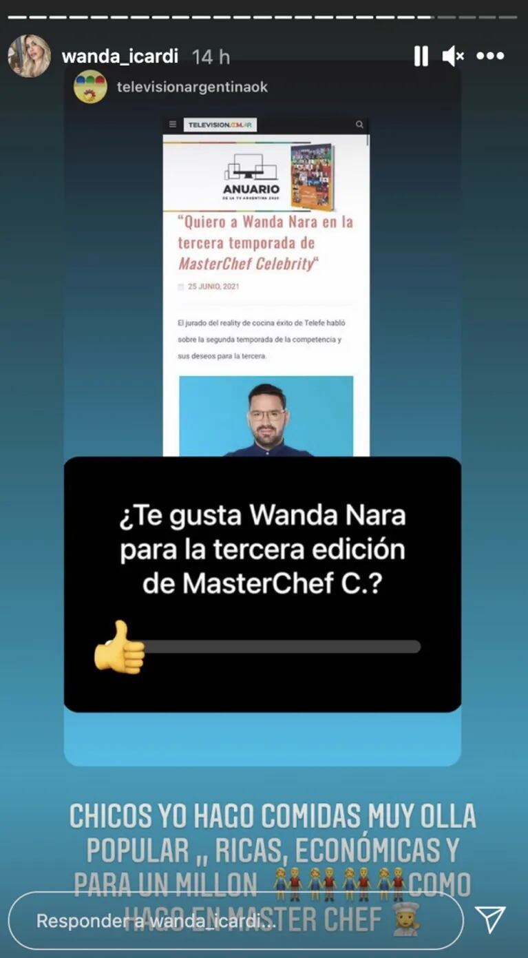 Wanda Nara habló de la posibilidad de estar en la tercera temporada de MasterChef Celebrity: "Hago comidas tipo olla popular; ricas y económicas"