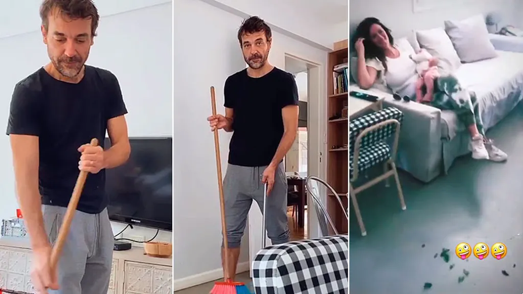 El divertido video de Paula Chaves hablando de su TOC por la limpieza, mientras Pedro Alfonso barre la casa