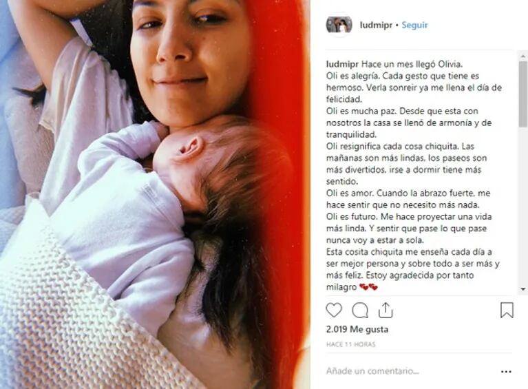 La dulce reflexión de Ludmila Romero, la pareja de Rodrigo de la Serna, a un mes de dar a luz: "Oli es mucha paz"