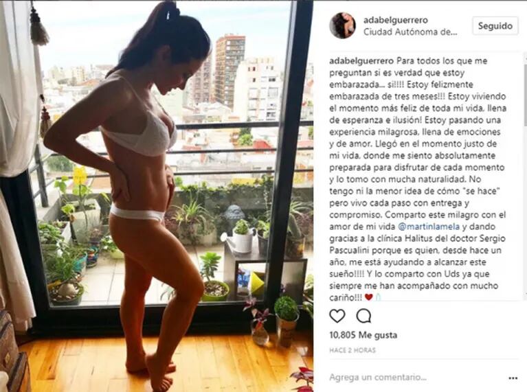 Adabel Guerrero confirmó su embarazo con la primera foto de su pancita: "Estoy pasando una experiencia milagrosa"