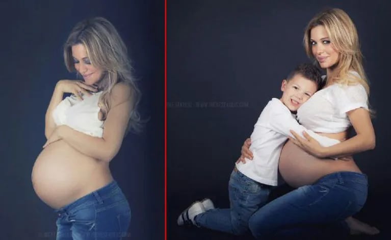 Evangelina Anderson junto a su hijo Bastian, en una sesión de fotos antes de dar a luz a Lola. (Fotos: @evange_anderson)