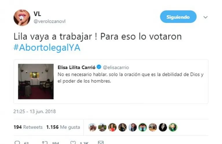 Durísimos tweets de Vero Lozano contra Elisa Carrió en el debate por el aborto legal: "Das pena, sos el mal"