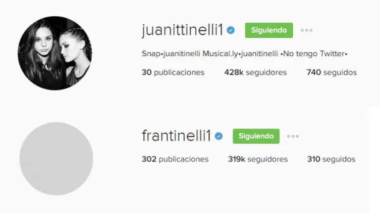 La divertida queja de Francisco y Juanita Tinelli en Instagram: "Los no verificados"
