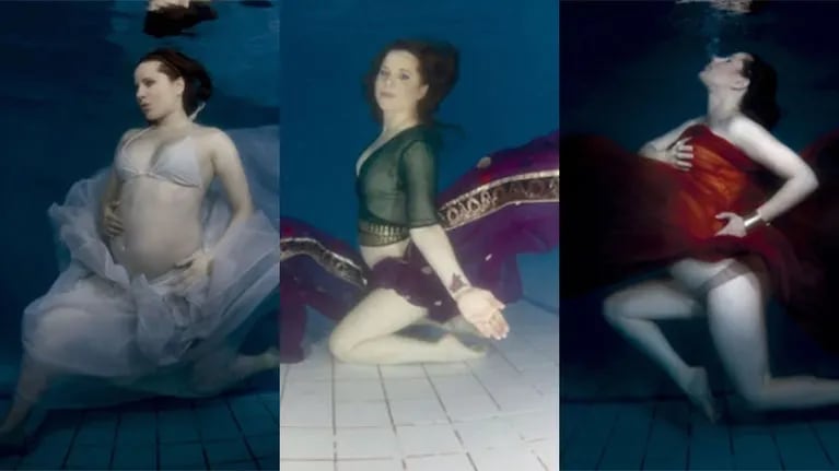 Agustina Kämpfer, embarazadísima bajo el agua (Fotos: Gente).