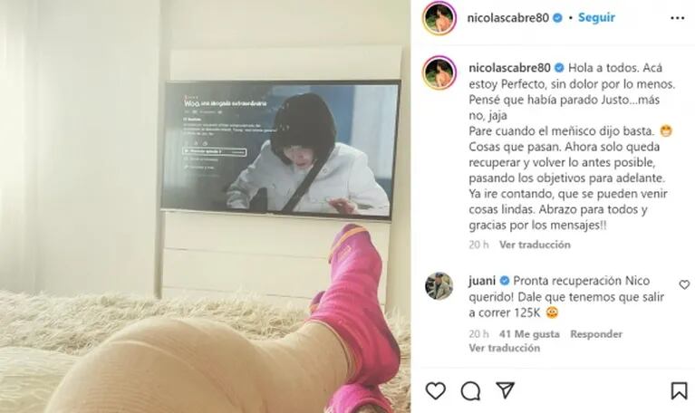 Nicolás Cabré fue operado de la rodilla: "Paré cuando el menisco dijo 'basta'"
