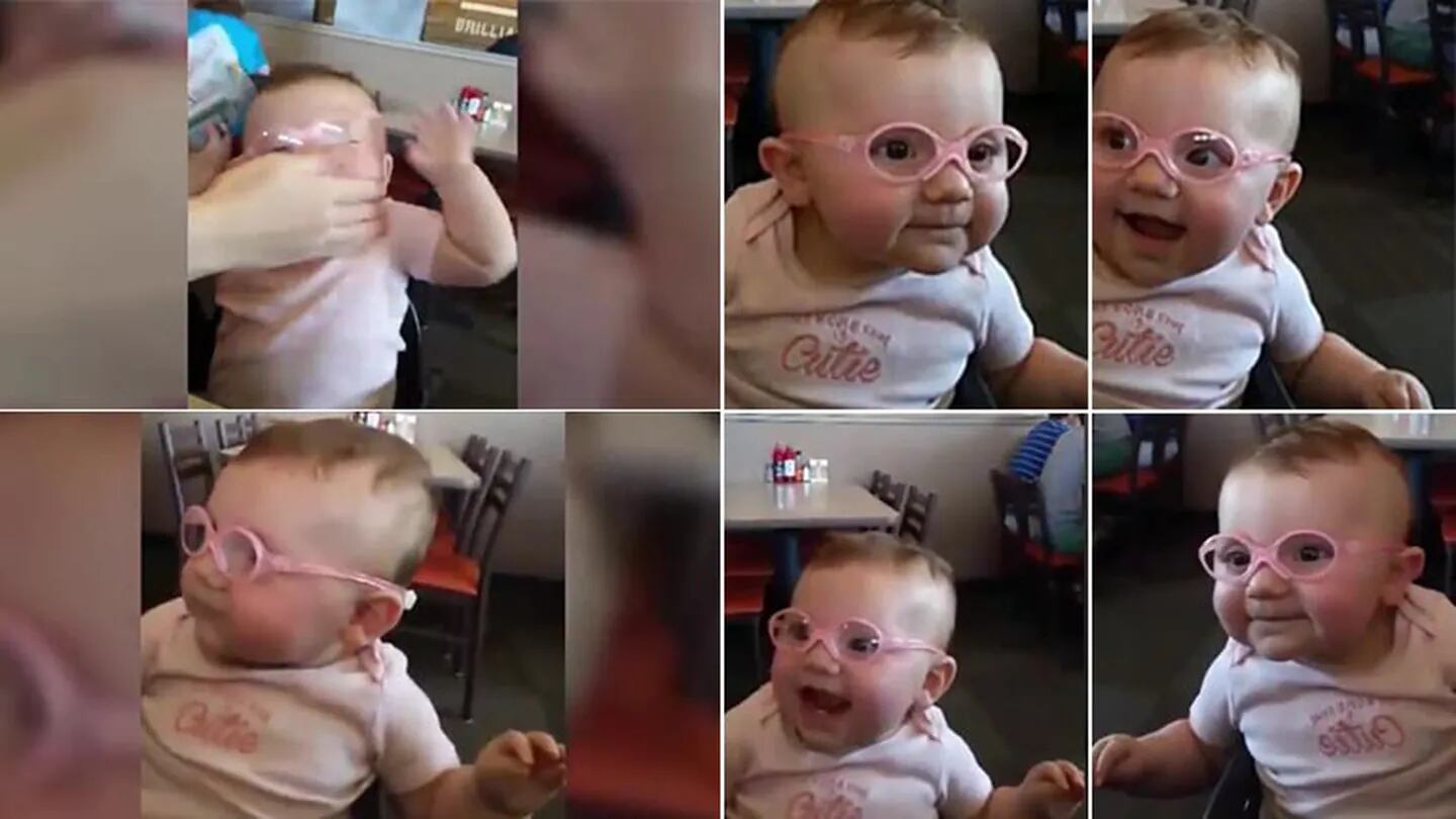 Imperdible video viral de una beba con anteojos por primera vez. Fotos: Capturas YouTube.
