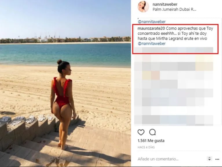 El zarpado piropo hot de Mauro Zárate a Natalie Weber, tras ver su foto sexy en la playa