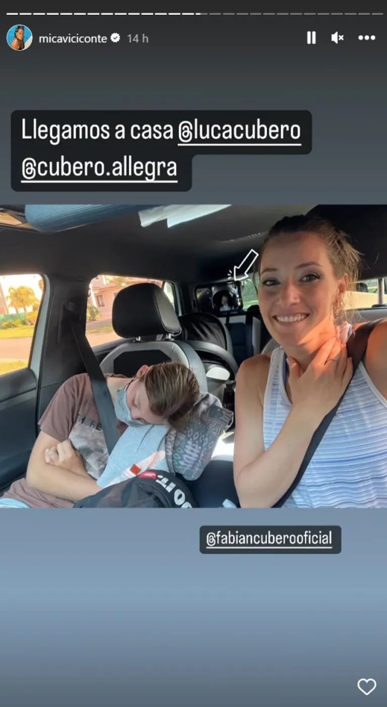 Mica Viciconte mandó al frente a Allegra y Luca Cubero, dormidos en el auto antes de llegar a su casa