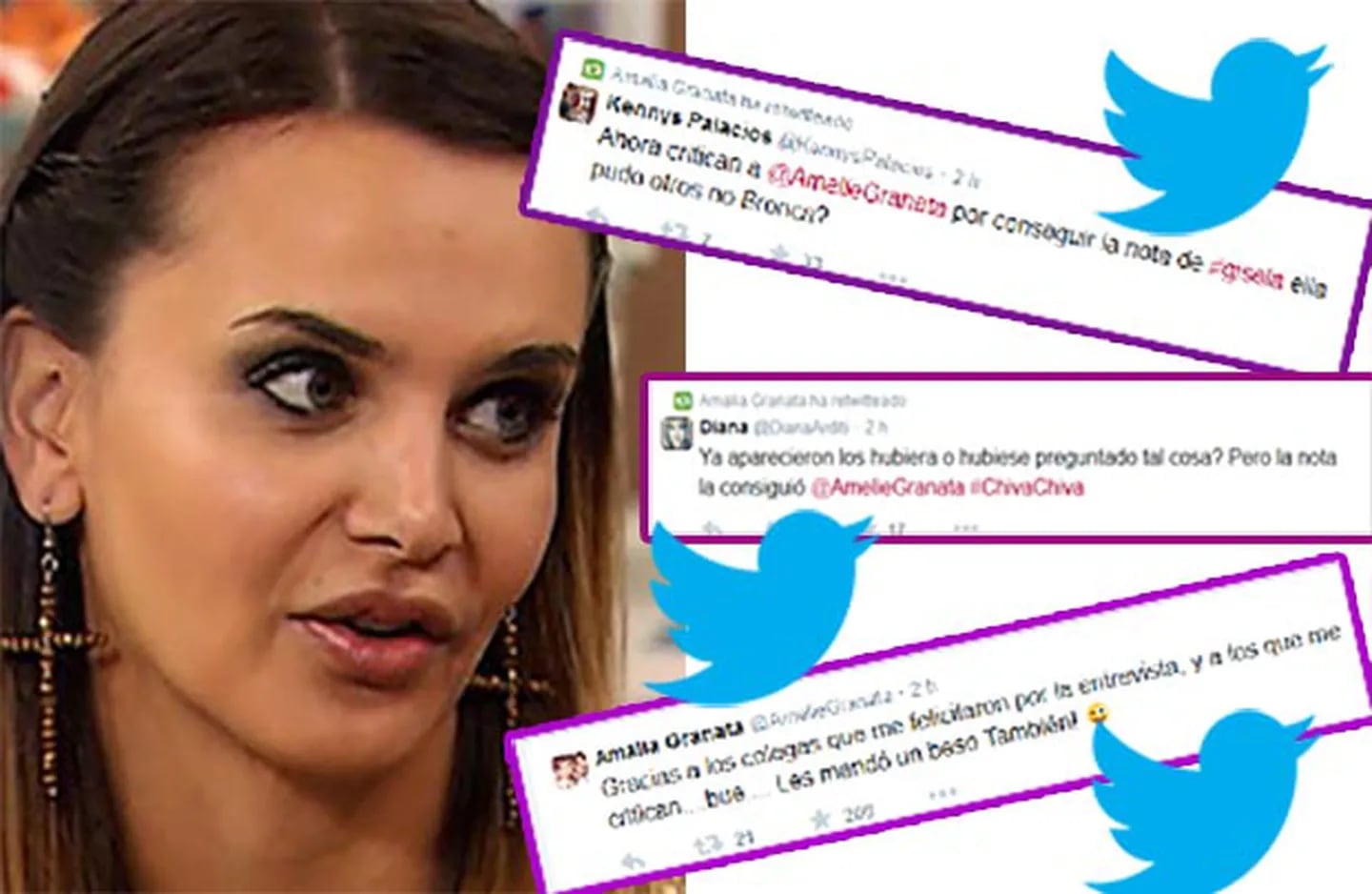 Las repercusiones en Twitter de la nota de Granata a Gisela Bernal. (Fotos: Web y Twitter)