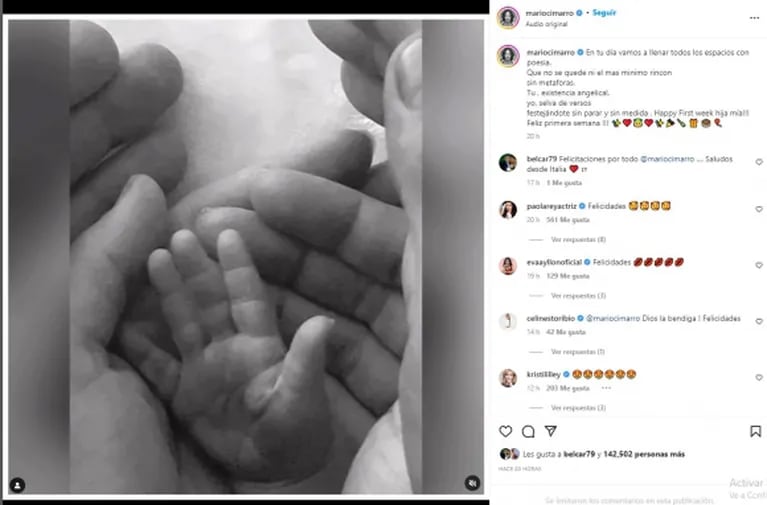 Mario Cimarro compartió tiernas primeras fotos y videos de su hija Briana