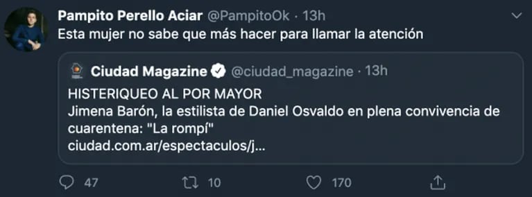 Pampito, sin filtro contra Jimena Barón por aislarse con Daniel Osvaldo: "Esta mujer ya no sabe qué más hacer para llamar la atención"