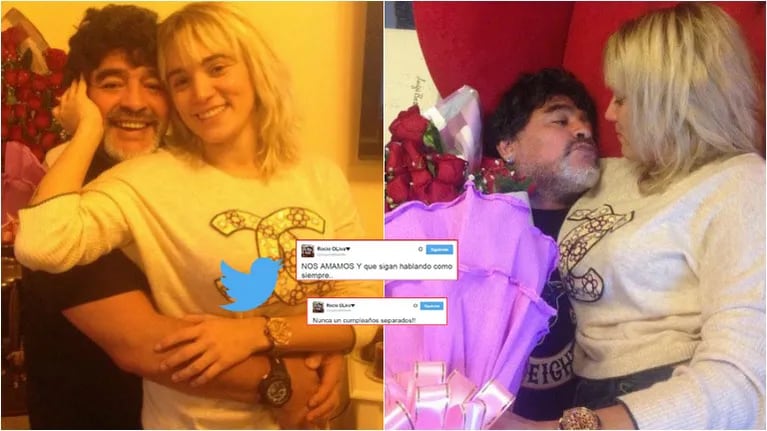 Rocío Oliva desmintió los rumores de crisis con Maradona (Fotos: Twitter)