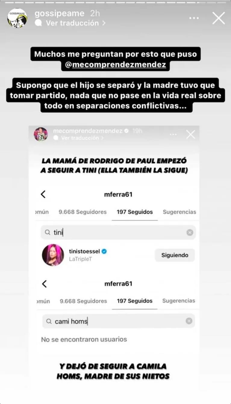 La mamá de Rodrigo de Paul tuvo un gesto con Tini Stoessel: dejó de seguir a Cami Homs en Instagram pero dejó una puerta abierta