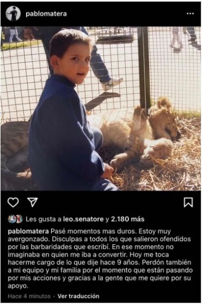 Las disculpas del capitán de Los Pumas Pablo Matera por sus tweets xenófobos con una llamativa foto