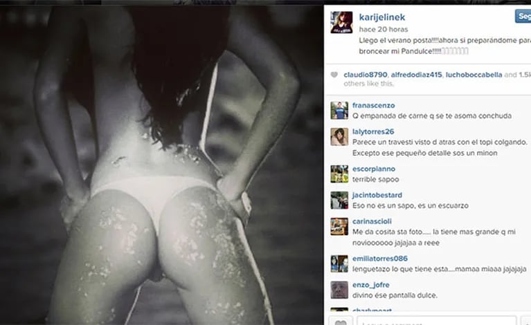 Karina Jelinek calentó las redes sociales con la imagen de su cola (Foto: Instagram). 