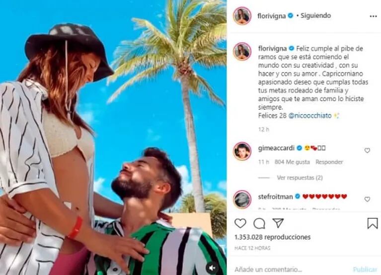 Romántico mensaje de Flor Vigna a Nico Occhiato desde sus vacaciones en Cancún: "Capricorniano apasionado deseo que cumplas tus metas"