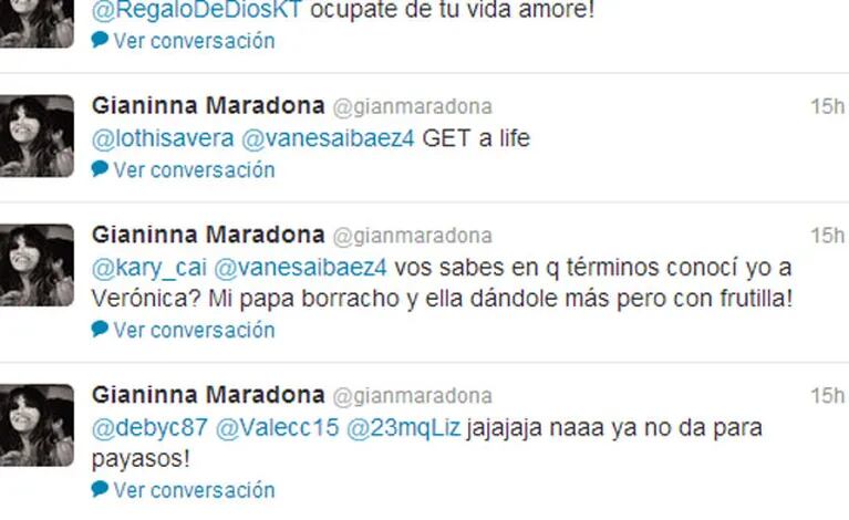 Los polémicos tweets de Gianinna Maradona (Foto: Captura). 