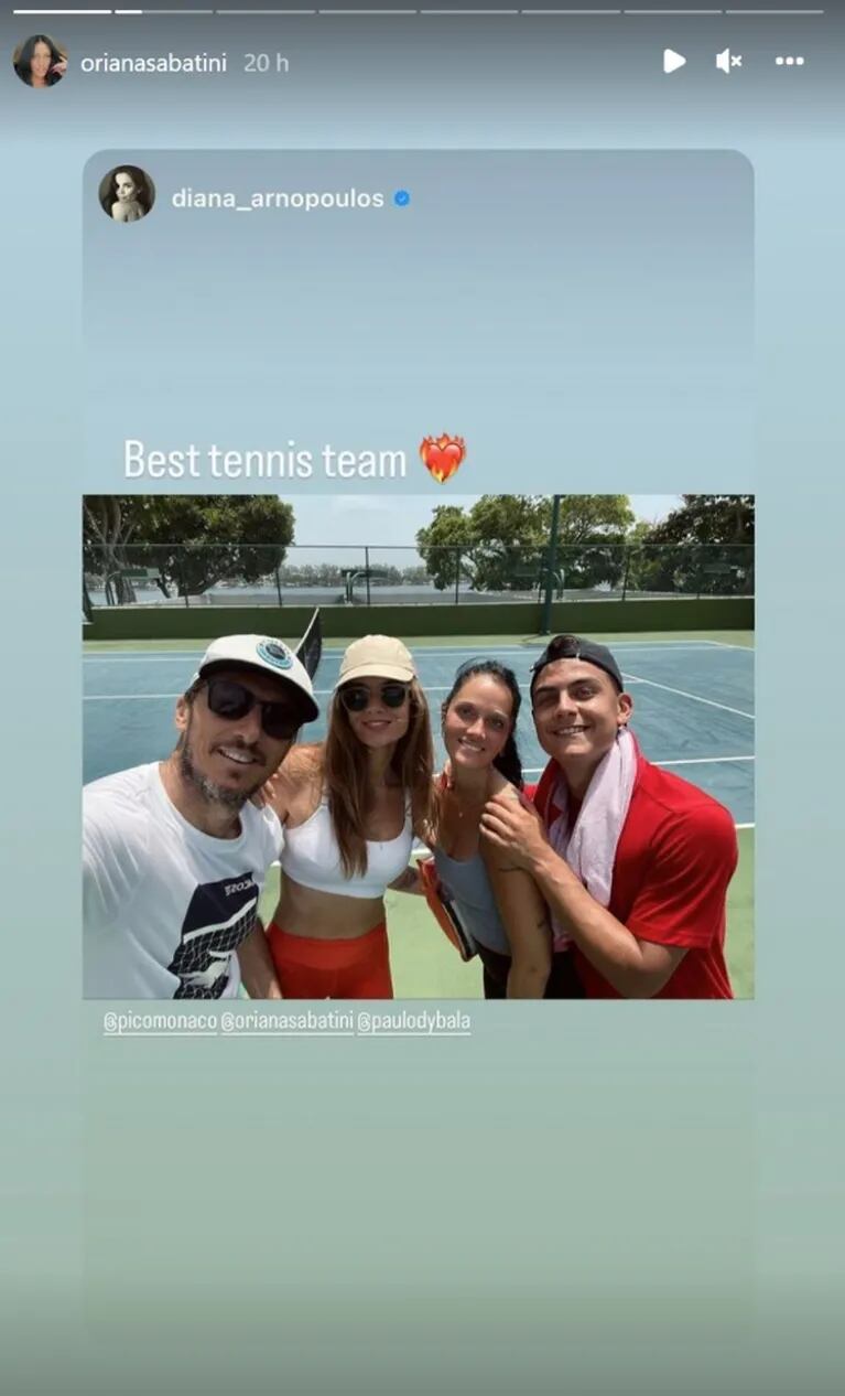 Oriana Sabatini y Paulo Dybala jugaron al tenis con Pico Mónaco y Diana Arnopoulos en Miami