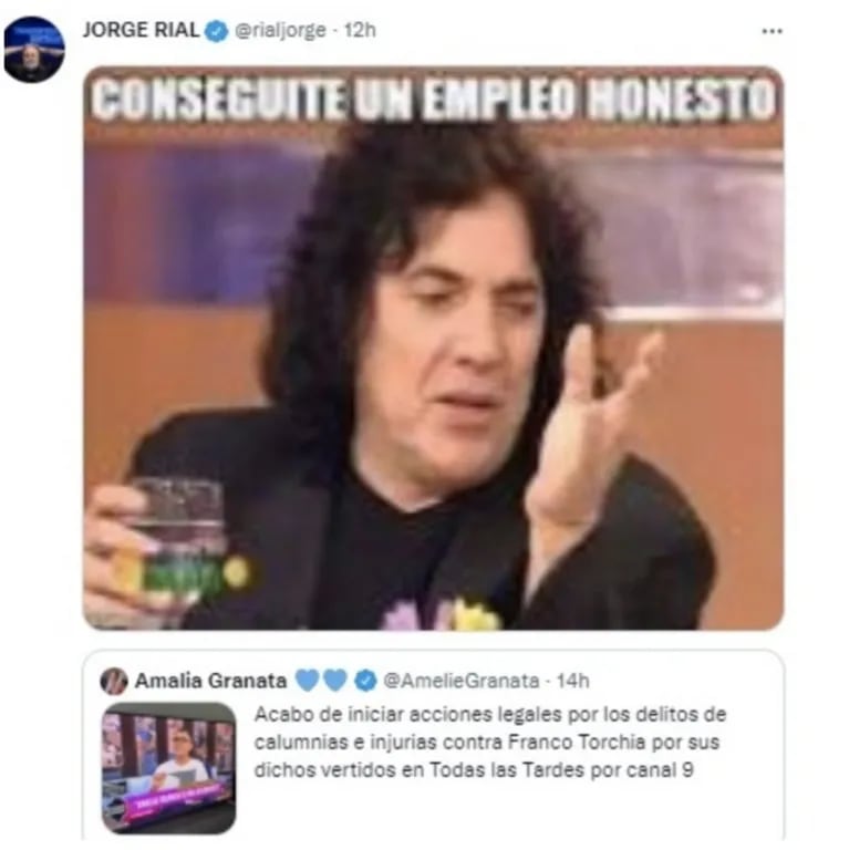 Jorge Rial le contestó a Amalia Granata con un fuerte tweet tras haberlo criticado: "Conseguite un empleo honesto"