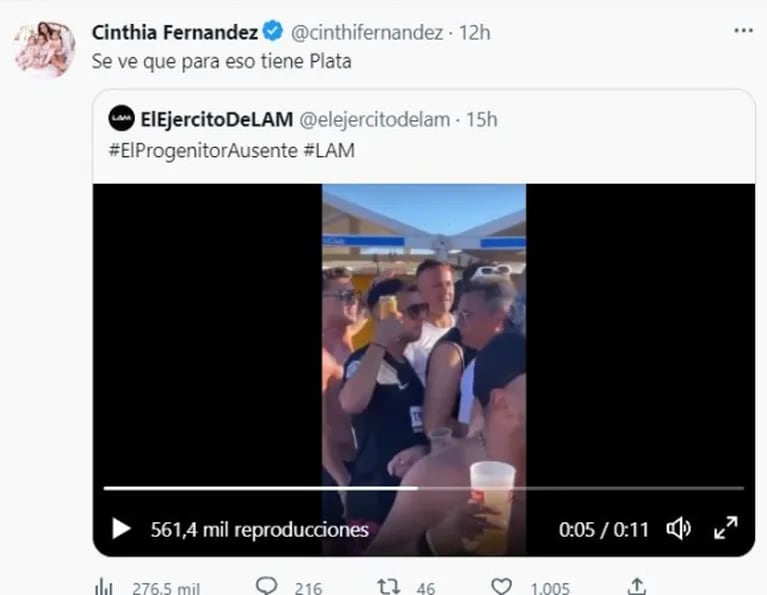 Cinthia Fernández vio a Matías Defederico de fiesta en la playa y le dio un tremendo palito