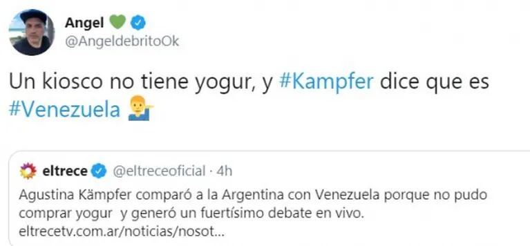 Los picantes tweets de Yanina Latorre y Ángel de Brito para Kämpfer tras comparar a la Argentina con Venezuela