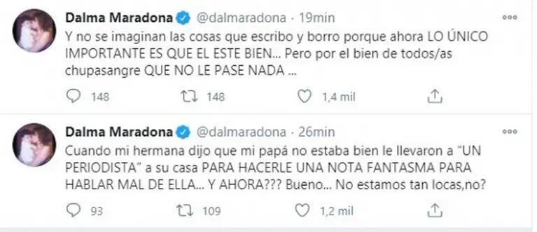 Fuertes tweets de Dalma Maradona, tras la internación de Diego: "Por el bien de los chupasangre, que no le pase nada"