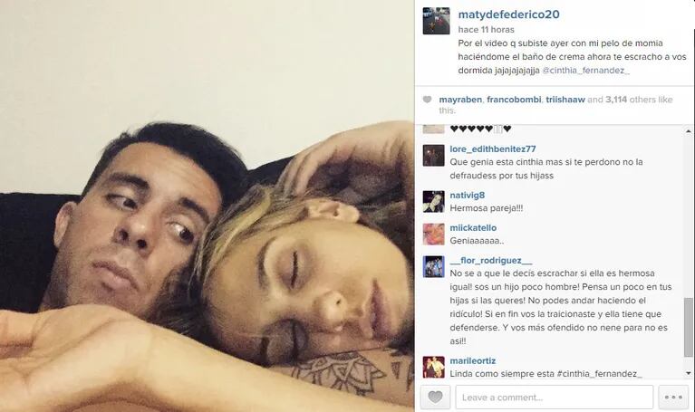 Cinthia Fernández y Matías Defederico, cada vez más cerca: ella duerme plácidamente en su hombro  (Foto: Instagram)