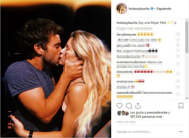 Laurita Fernández y su romántica foto con Nicolás Cabré a los besos: "Soy una mujer feliz"