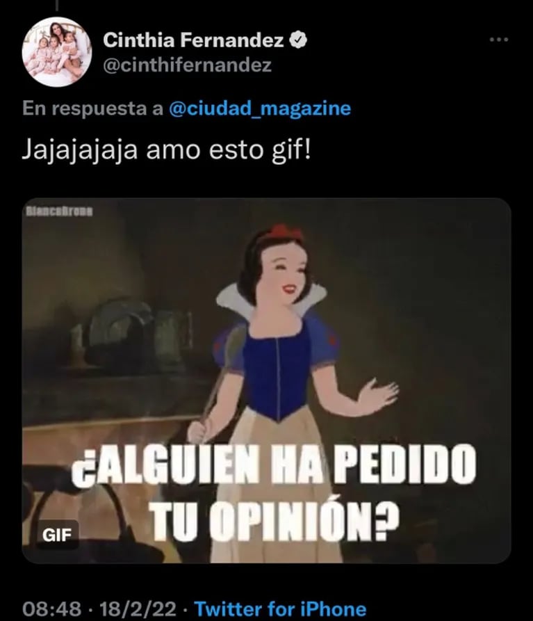La irónica reacción de Cinthia Fernández contra Alejandra Maglietti por cuestionar su respuesta a Tamara Pettinato: "¿Alguien pidió tu opinión?"