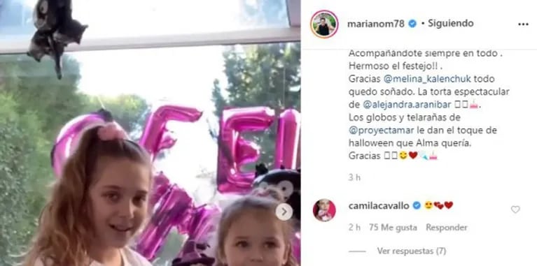 Mariano Martínez y Camila Cavallo celebraron juntos los tres años de su hija: "Feliz cumpleaños, Alma"