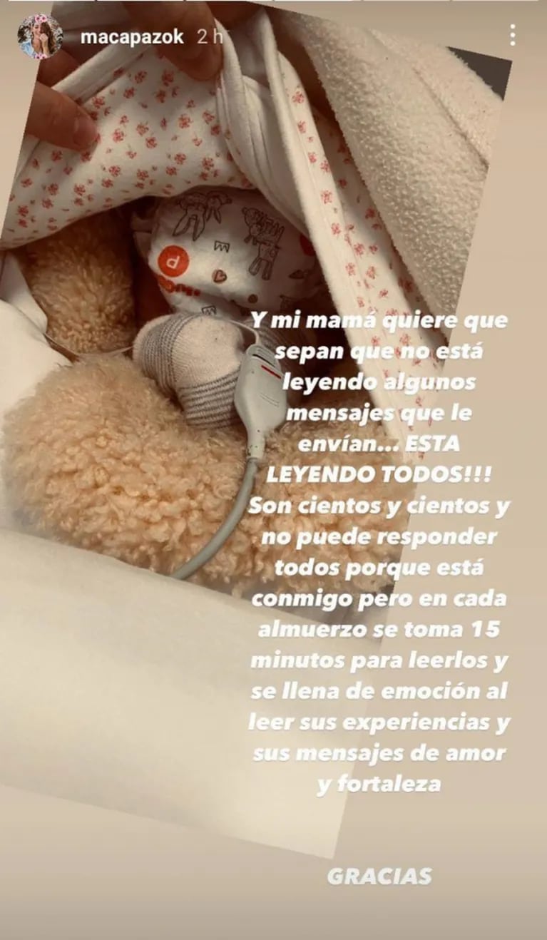 Macarena Paz compartió una dulce foto de su beba y agradeció las muestras de cariño: "Me llega todo el amor"