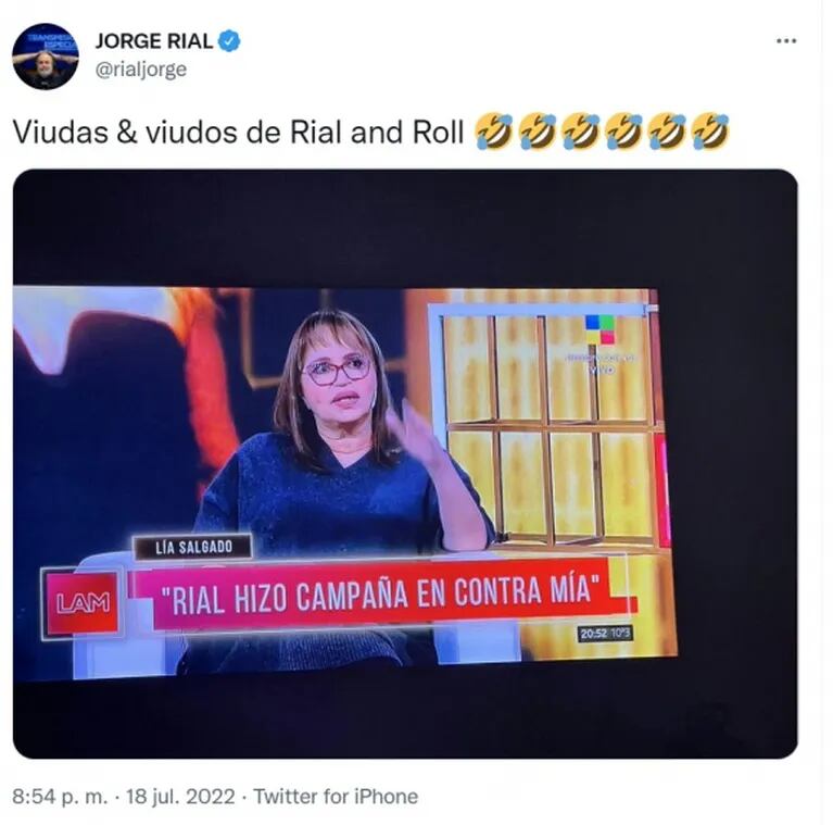 Filoso tweet de Jorge Rial al escuchar a Lía Salgado hablando en su contra: "Viudas y viudos de Rial and Roll"