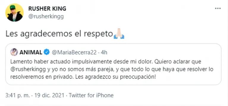 Rusherking habló tras los escandalosos mensajes de María Becerra: "Nunca le fui infiel, solo conocí a una chica cuando estuvimos separados"