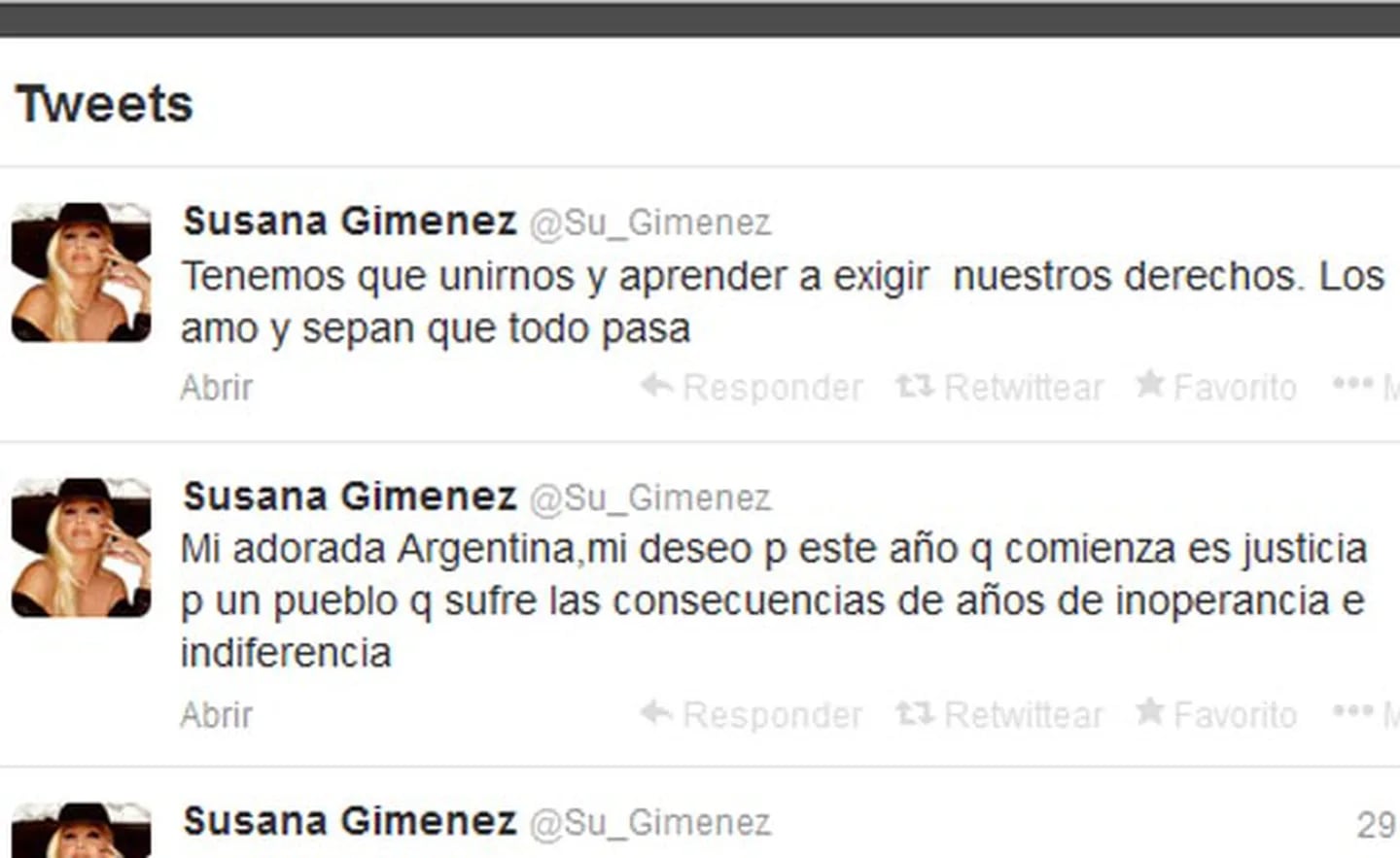 Susana Giménez y sus duros tweets de fin de año. (Captura: @Su_Gimenez)