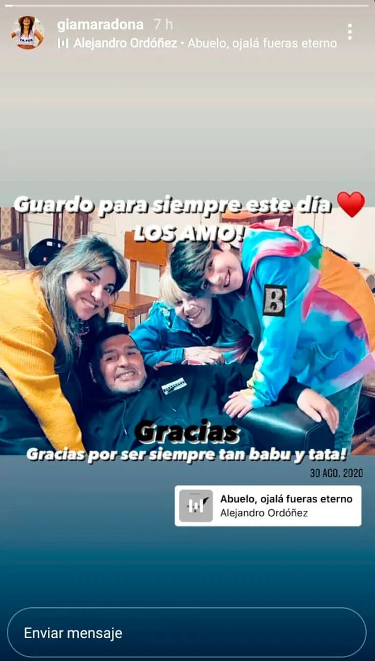 Gianinna Maradona compartió una foto inédita de Diego y Claudia Villafañe junto a Benjamín: "Guardo para siempre este día"
