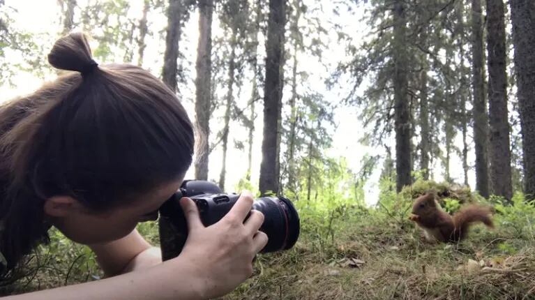 Esta fotógrafa de vida salvaje hace amistad con unas ardillas rojas y consigue fotografiarlas de cerca
