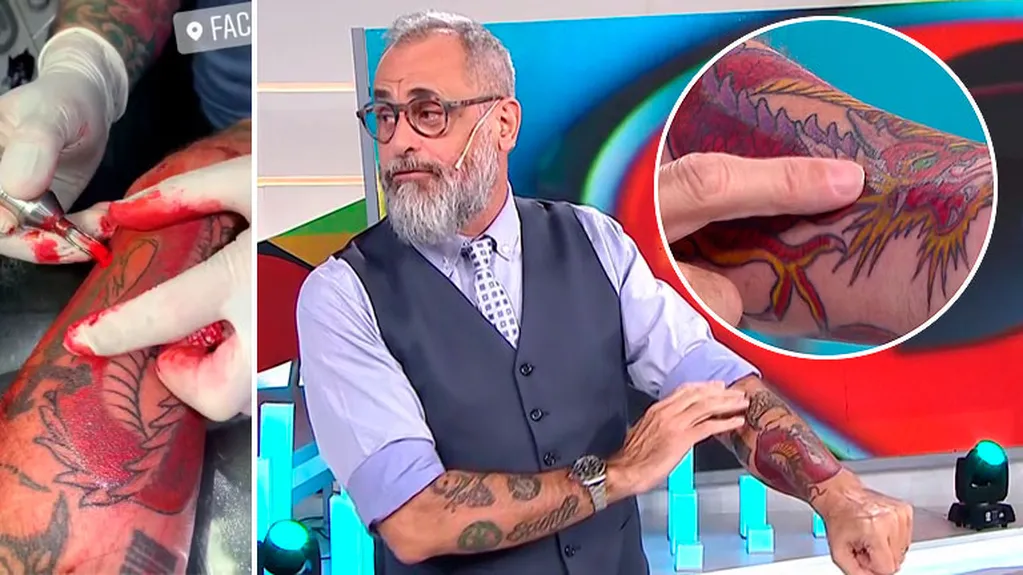 Jorge Rial lució en Intrusos el flamante dragón que se tatuó en su antebrazo izquierdo