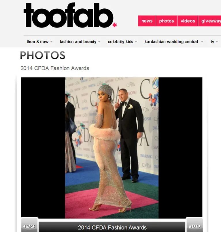 El osadísimo look de Rihanna en los premios a la moda CFDA. (Foto: http://photos.toofab.com)
