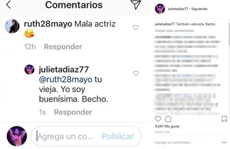 Julieta Díaz, sin filtro contra los usuarios que la agreden en Instagram: "Callate vos, tilinga"